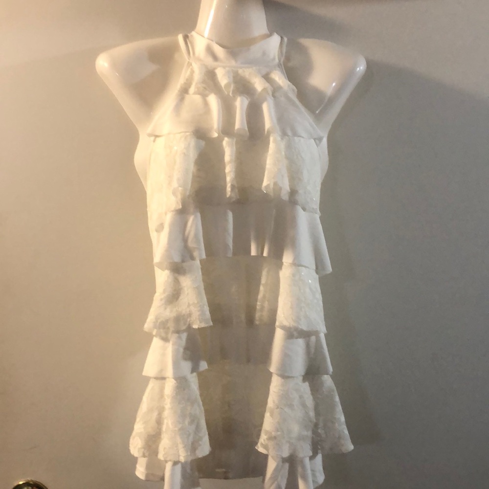 Studio Y White Ruffled Lace Halter Top with sparkles- size small